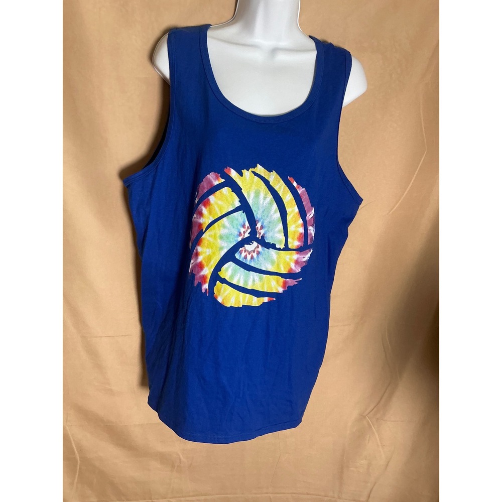 Port & Company Volleyball Tank Top Mens Large Blue Excellent Tie Dye Graphic